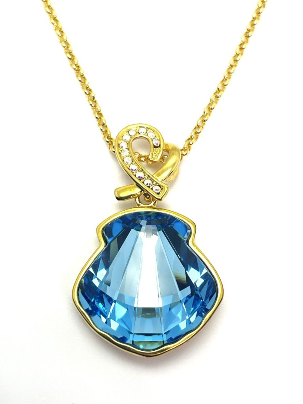 Seashell Centerpiece Statement Pendant Necklace, Sapphire Austrian Crystals, 29"